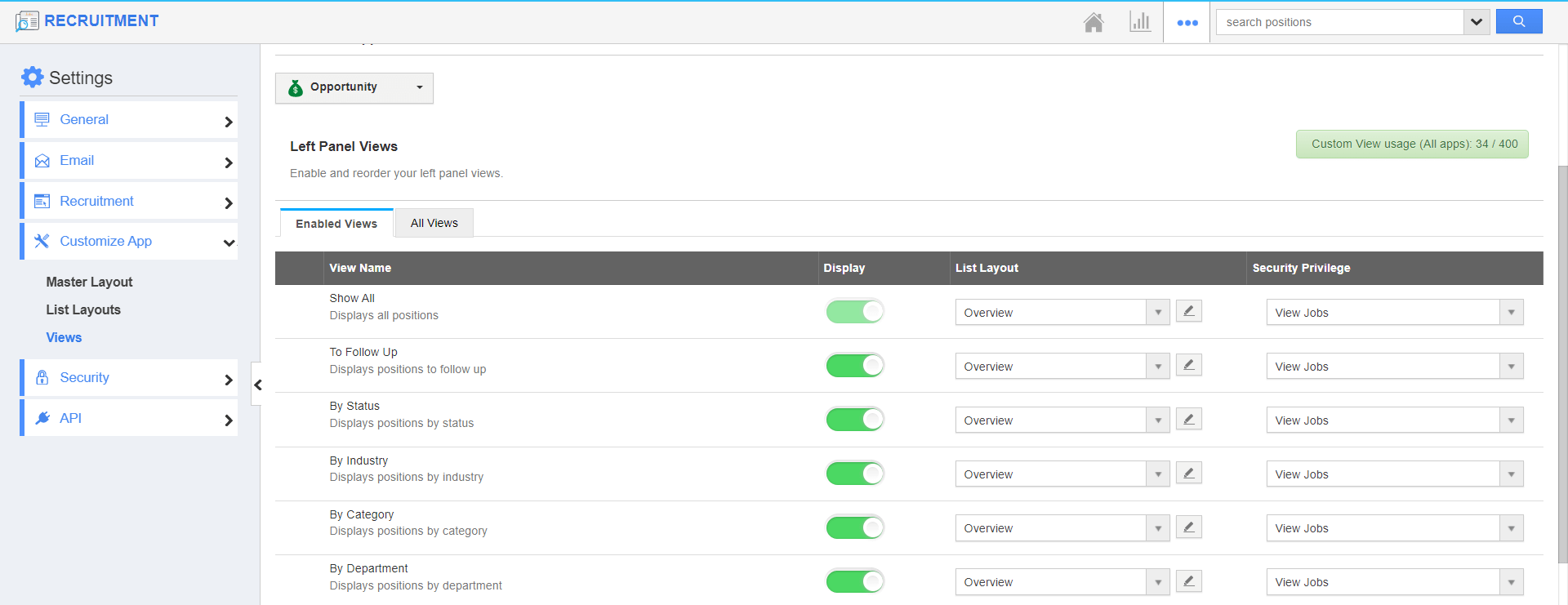 Recruitment - Enabled Toggle Views